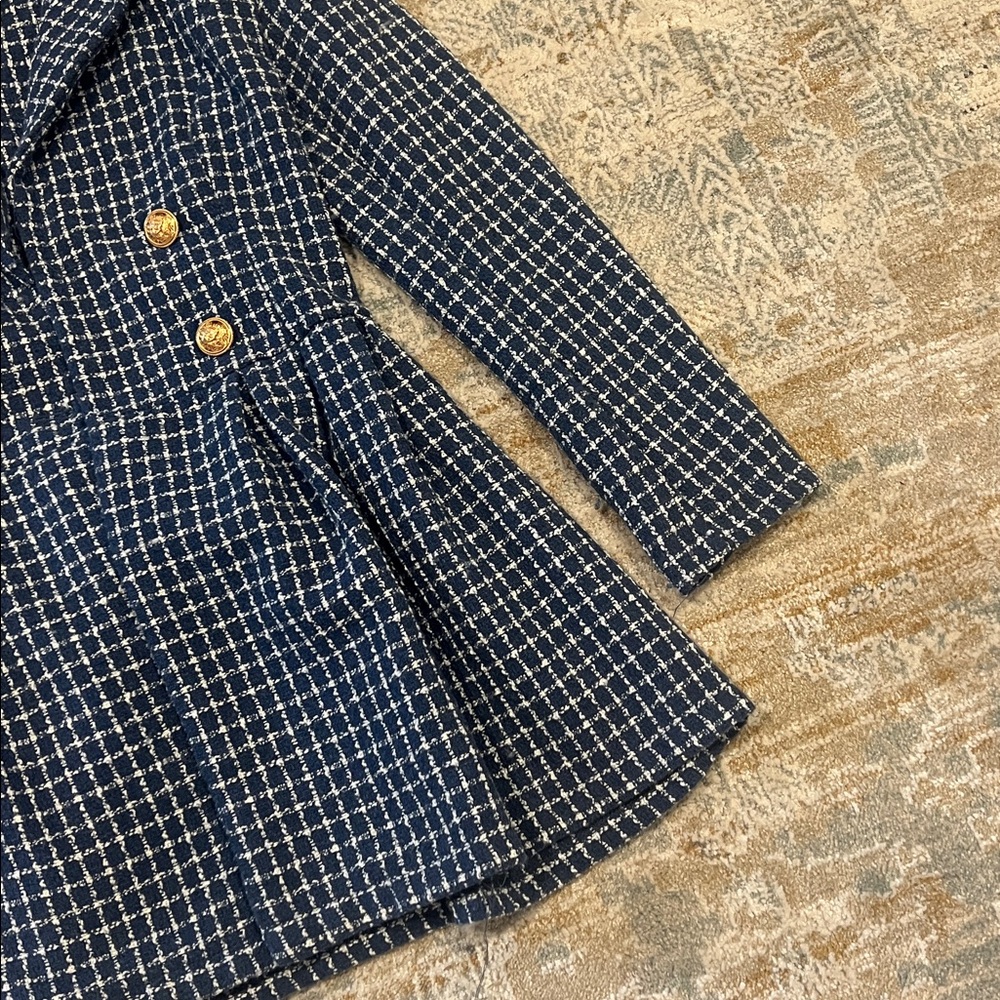 ‼️ Stylish Blue and White Plaid Coat with Gold Buttons ‼️ - Picture 3 of 3